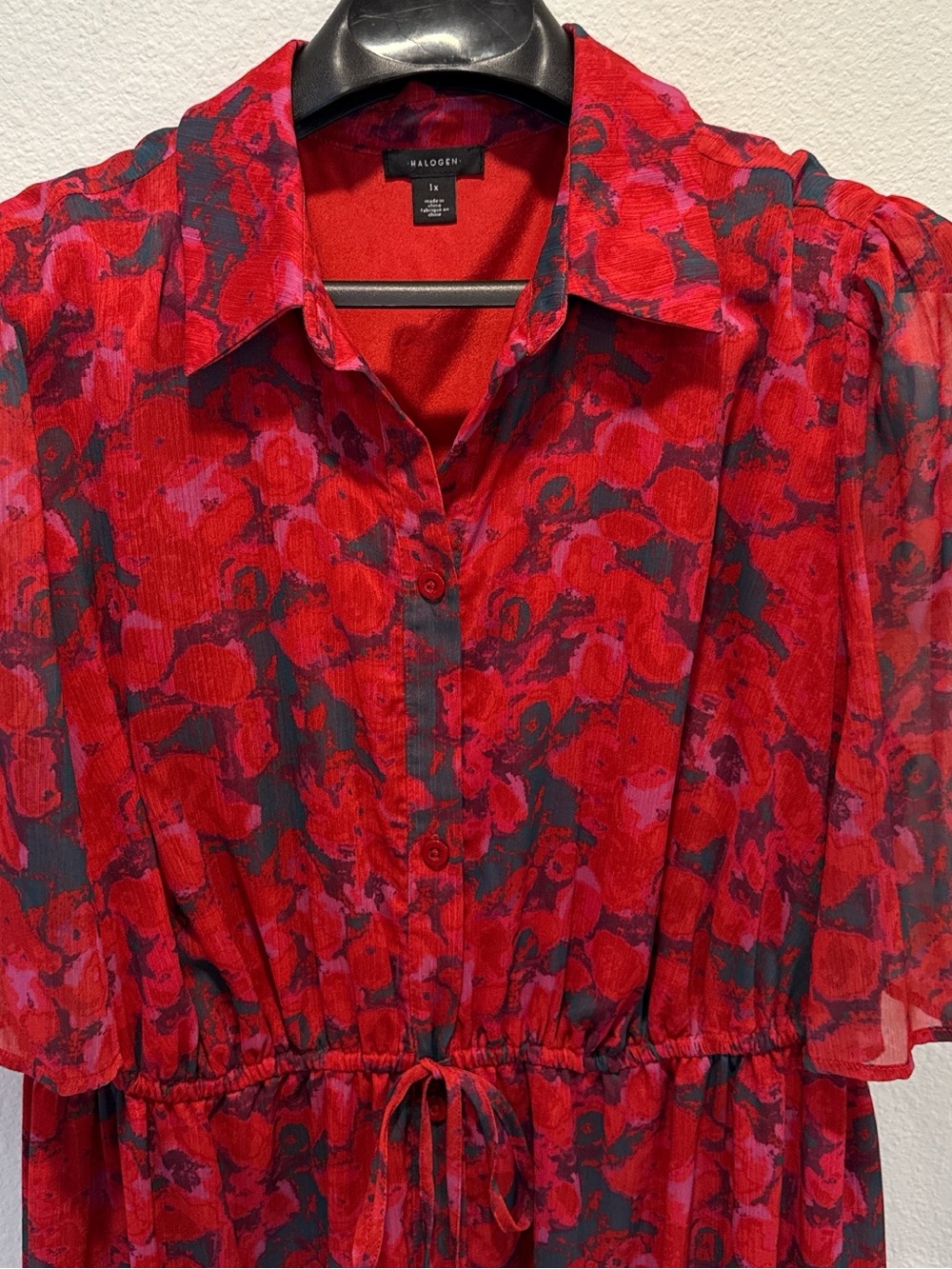 Plus Size Floral Maxi Dress Tie Waist Collared Boho Cottagecore 1X Halogen - Picture 3 of 9